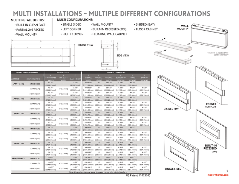 Modern Flames Landscape Pro Multi Electric Fireplace, Available in 44" 56" 68" 80" 96" 120", Built-in Heater, Multi-Sided View, Wi-Fi Control, RGB Flame, Indoor & Outdoor