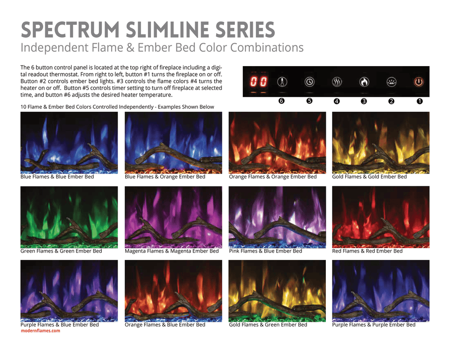 Modern Flames 100 inch Wall Mounted Electric Fireplace, Spectrum Slimline, 12 Flame Colors, Touch Screen Controls, SPS-100B