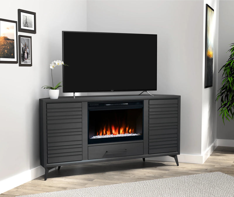 realcozy 64-inch Malibu Corner Fireplace TV Stand, Hand-Made, Multiple Color Finishes, Built-in Heater, Supports up to 75 inch TV, Real Wood, Cable Management, Customizable Flames, No Assembly Required