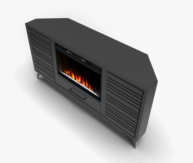 realcozy 64-inch Malibu Corner Fireplace TV Stand, Hand-Made, Multiple Color Finishes, Built-in Heater, Supports up to 75 inch TV, Real Wood, Cable Management, Customizable Flames, No Assembly Required