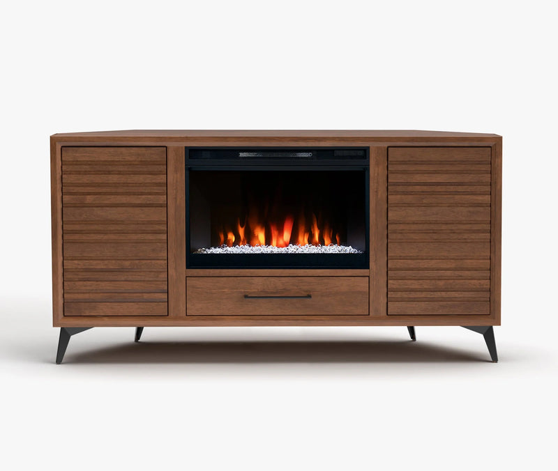realcozy 64-inch Malibu Corner Fireplace TV Stand, Hand-Made, Multiple Color Finishes, Built-in Heater, Supports up to 75 inch TV, Real Wood, Cable Management, Customizable Flames, No Assembly Required
