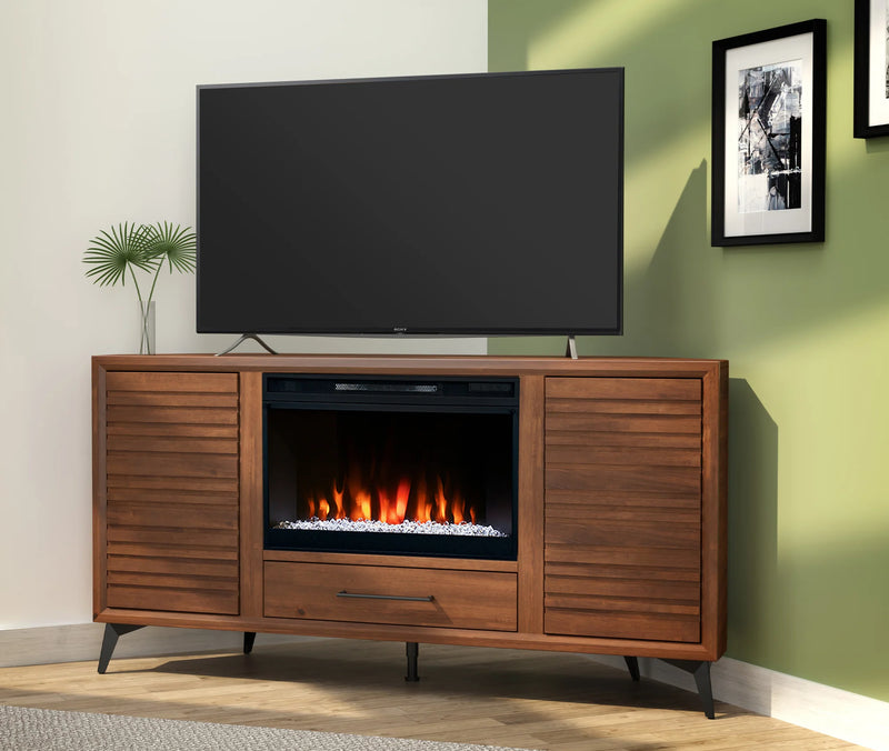 realcozy 64-inch Malibu Corner Fireplace TV Stand, Hand-Made, Multiple Color Finishes, Built-in Heater, Supports up to 75 inch TV, Real Wood, Cable Management, Customizable Flames, No Assembly Required