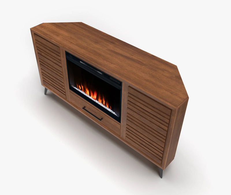 realcozy 64-inch Malibu Corner Fireplace TV Stand, Hand-Made, Multiple Color Finishes, Built-in Heater, Supports up to 75 inch TV, Real Wood, Cable Management, Customizable Flames, No Assembly Required