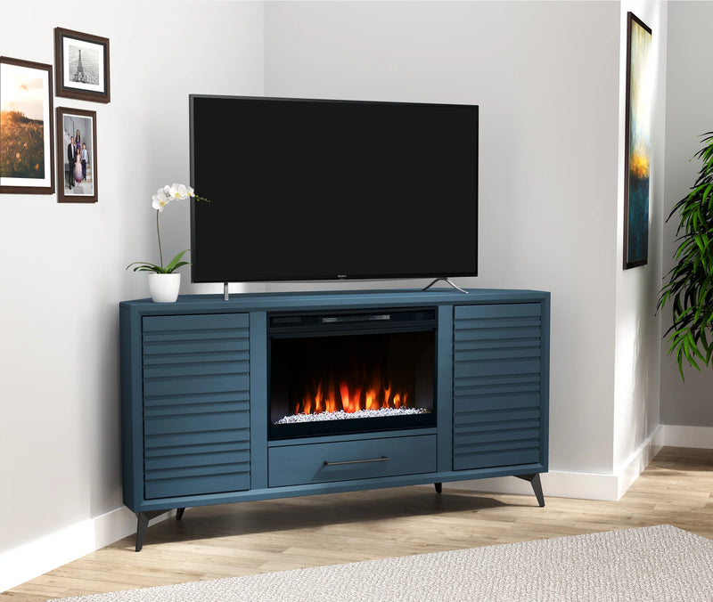 realcozy 64-inch Malibu Corner Fireplace TV Stand, Hand-Made, Multiple Color Finishes, Built-in Heater, Supports up to 75 inch TV, Real Wood, Cable Management, Customizable Flames, No Assembly Required