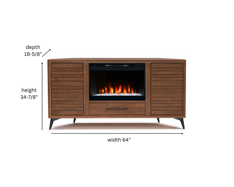 realcozy 64-inch Malibu Corner Fireplace TV Stand, Hand-Made, Multiple Color Finishes, Built-in Heater, Supports up to 75 inch TV, Real Wood, Cable Management, Customizable Flames, No Assembly Required