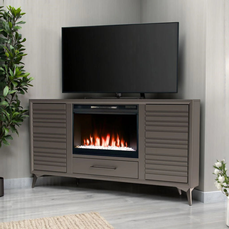 realcozy 64-inch Malibu Corner Fireplace TV Stand, Hand-Made, Multiple Color Finishes, Built-in Heater, Supports up to 75 inch TV, Real Wood, Cable Management, Customizable Flames, No Assembly Required