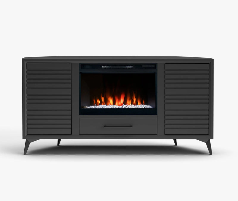 realcozy 64-inch Malibu Corner Fireplace TV Stand, Hand-Made, Multiple Color Finishes, Built-in Heater, Supports up to 75 inch TV, Real Wood, Cable Management, Customizable Flames, No Assembly Required