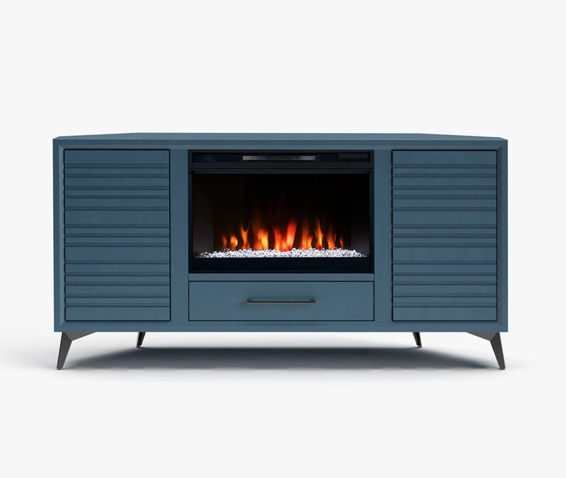 realcozy 64-inch Malibu Corner Fireplace TV Stand, Hand-Made, Multiple Color Finishes, Built-in Heater, Supports up to 75 inch TV, Real Wood, Cable Management, Customizable Flames, No Assembly Required