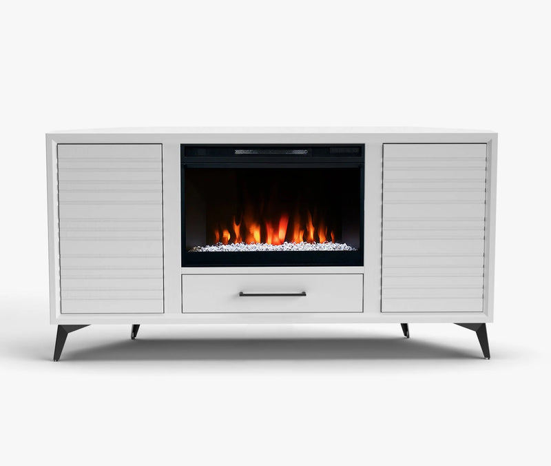 realcozy 64-inch Malibu Corner Fireplace TV Stand, Hand-Made, Multiple Color Finishes, Built-in Heater, Supports up to 75 inch TV, Real Wood, Cable Management, Customizable Flames, No Assembly Required