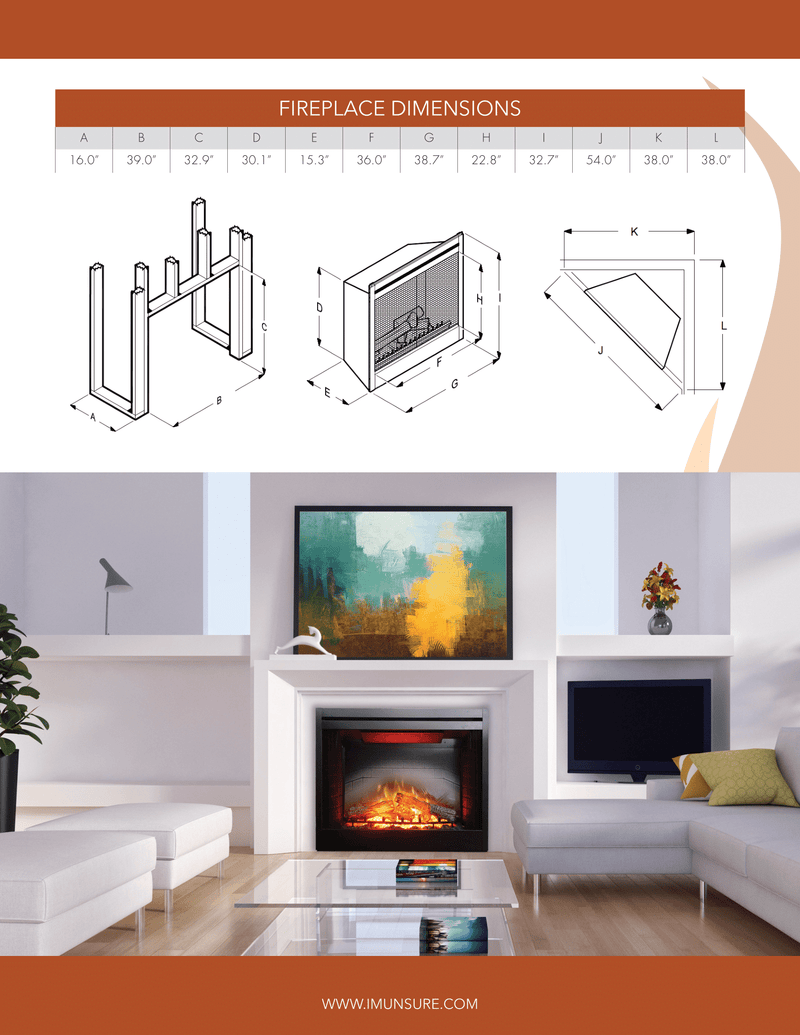 Empire 39-inch Electric Fireplace Nexfire, Traditional Design, Glowing Logs, Brick Liner, Mesh Pull Screen EF39