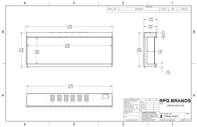 Modern Flames Orion Multi-Sided Linear Electric Fireplace, 52 60" 76" 100" 120", HELIOVISION™ Flame, Wi-Fi Control