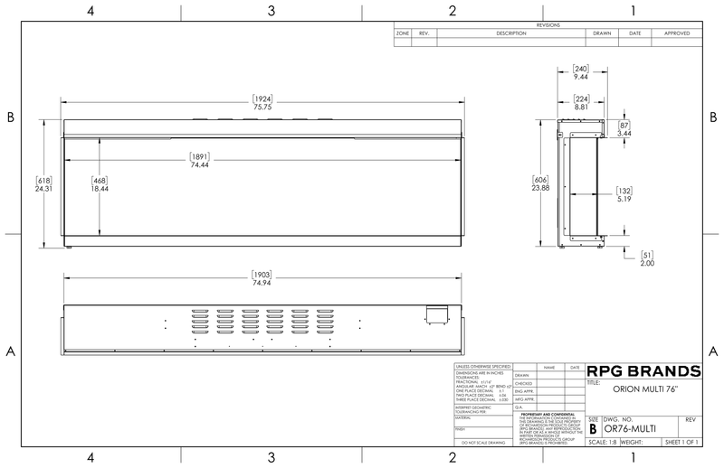 Modern Flames Orion Multi-Sided Linear Electric Fireplace, 52 60" 76" 100" 120", HELIOVISION™ Flame, Wi-Fi Control
