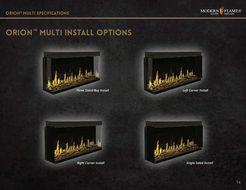 Modern Flames Orion Multi-Sided Linear Electric Fireplace, 52 60" 76" 100" 120", HELIOVISION™ Flame, Wi-Fi Control