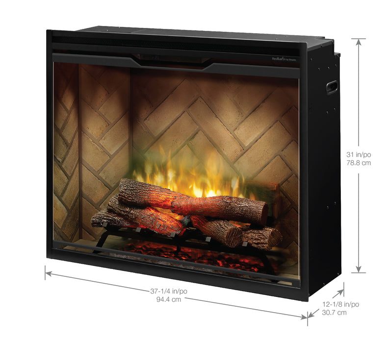 Dimplex Revillusion 36-Inch Portrait Electric Fireplace Insert with Front Glass and Plug Kit – Heats Up to 1,000 Sq. Ft., Multi-Color Flame and Lighting, Herringbone or Weathered Concrete Interior