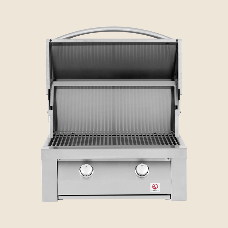 Summerset Resort 30-Inch Built-In Grill, 2 Cast Stainless Burners, 50,000 BTU, 304 Stainless Steel Construction, Fixed Valve Controls, Piezo Ignition, 541.38 sq in Cooking Area, Ideal for Commercial & Multi-Family Use