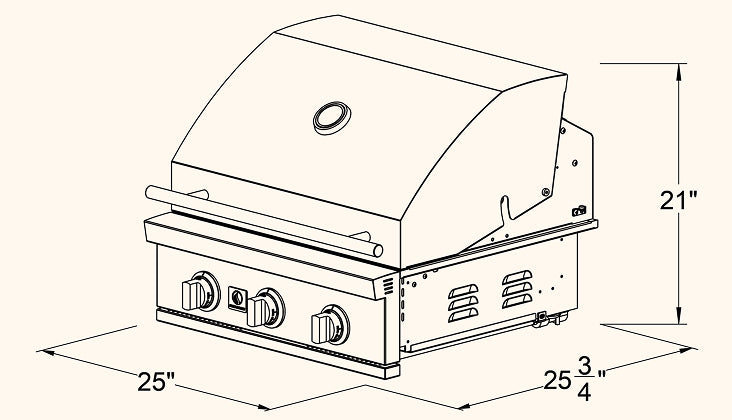 Summerset Sizzler 25-inch Built-In Grill, 2-Burner, 24,000 BTU, #443 Stainless Steel, Flame Thrower Ignition, 8mm Cooking Grates, Double-Lined Hood, Compact Outdoor BBQ Grill