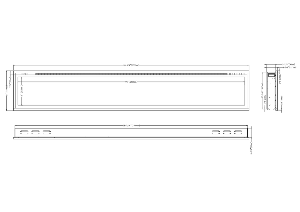 Modern Flames 100 inch Wall Mounted Electric Fireplace, Spectrum Slimline, 12 Flame Colors, Touch Screen Controls, SPS-100B