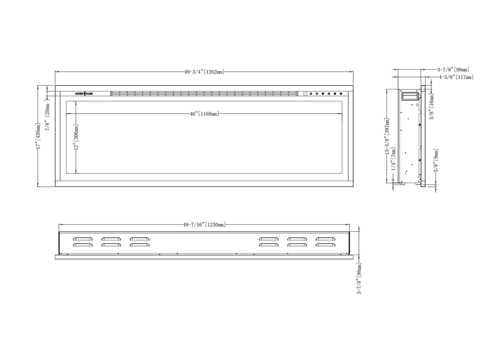 Modern Flames 100 inch Wall Mounted Electric Fireplace, Spectrum Slimline, 12 Flame Colors, Touch Screen Controls, SPS-100B