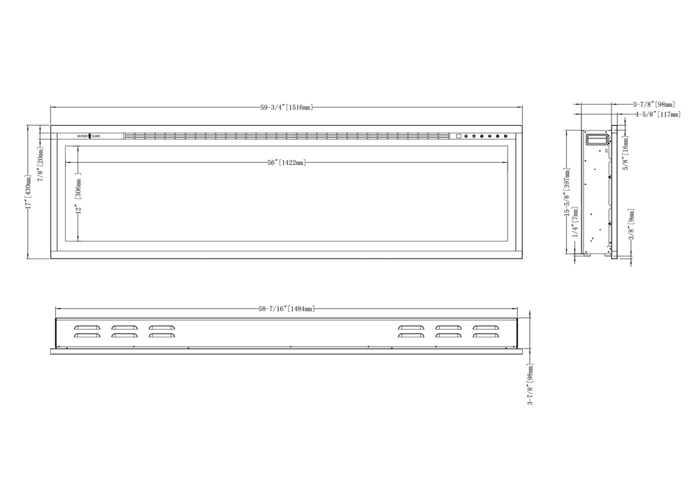 Modern Flames 100 inch Wall Mounted Electric Fireplace, Spectrum Slimline, 12 Flame Colors, Touch Screen Controls, SPS-100B