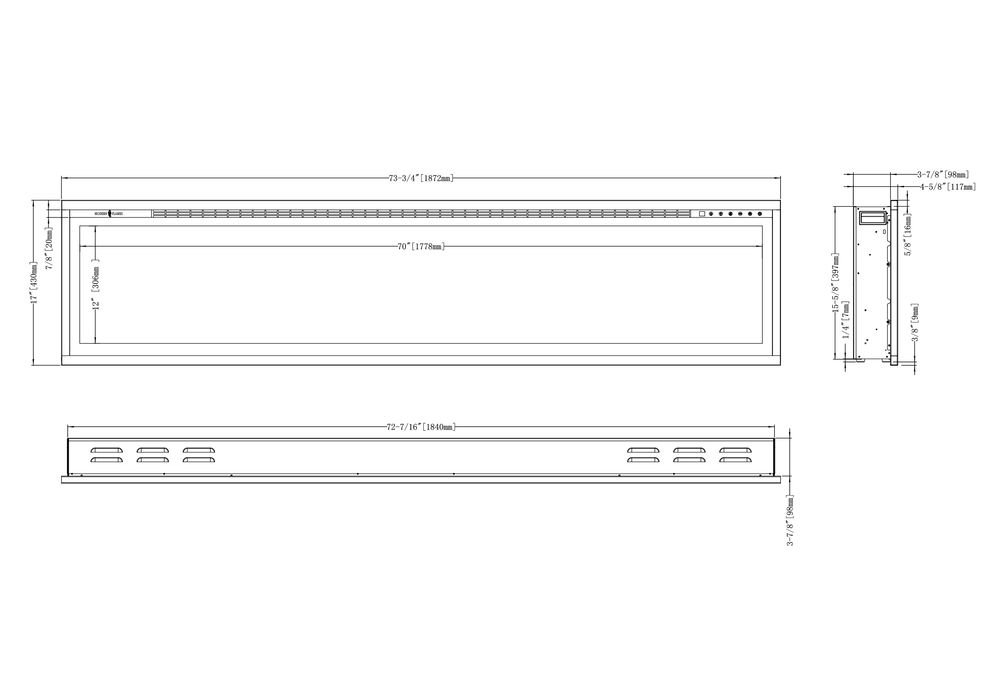 Modern Flames 100 inch Wall Mounted Electric Fireplace, Spectrum Slimline, 12 Flame Colors, Touch Screen Controls, SPS-100B