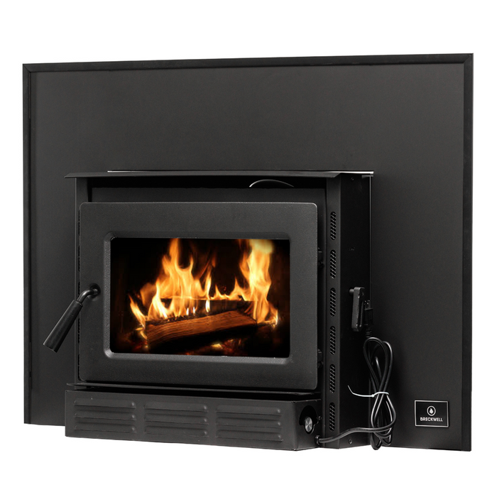 Breckwell SW1.8 Small Indoor Wood Burning Fireplace Insert, 69,000 BTU, 18" Log Capacity, includes Thermostat-Controlled Blower, EPA Step 2 Certified, Heats up to 1,800 sq ft - Black