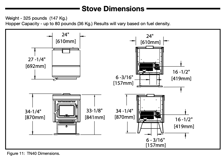 True North TN40 Freestanding Pellet Burning Stove, Blower Included, Hopper up to 80lbs, Digital Controls, Automatic Igniter, Five Heat Control Levels