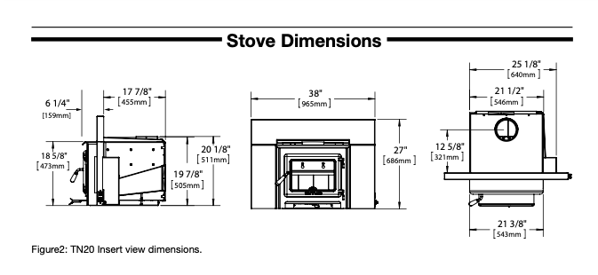 True North TN20 Wood Burning Fireplace Insert, Warms up to 2500 sq ft, Durable Cast Iron Door, Catalytic-Free Technology, Clean Glass Air Wash System