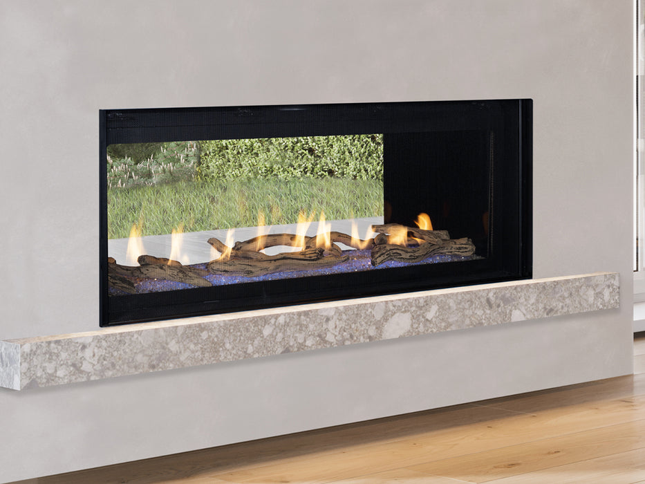 Superior 60 inch Linear Direct Vent Gas Fireplace DRL6060, Natural Gas, Frameless Design, Expansive Viewing Area, Adjustable Flame Modulation, Ceramic Glass, Remote Control Operation, Safety Shut-Off, and Reliable Year-Round Performance