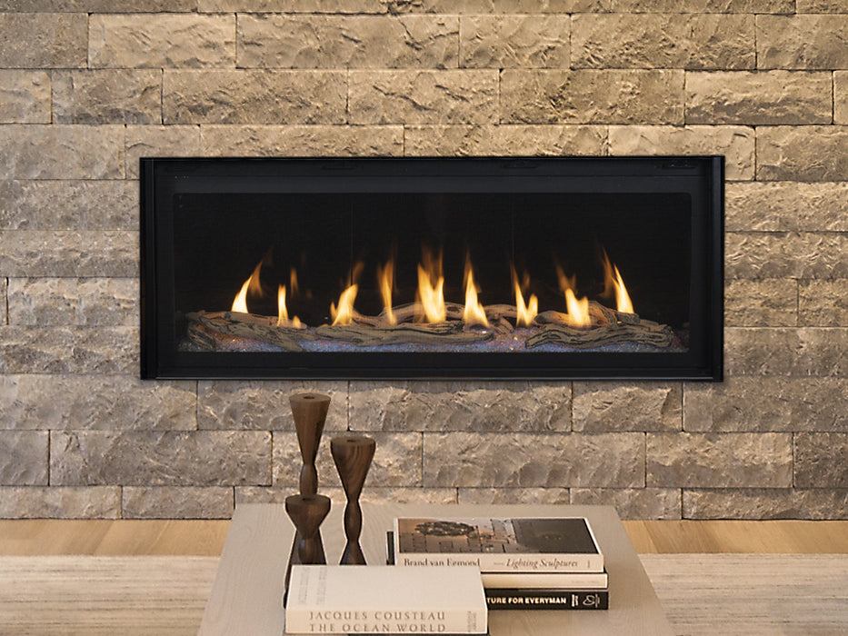 Superior 60 inch Linear Direct Vent Gas Fireplace DRL6060, Natural Gas, Frameless Design, Expansive Viewing Area, Adjustable Flame Modulation, Ceramic Glass, Remote Control Operation, Safety Shut-Off, and Reliable Year-Round Performance