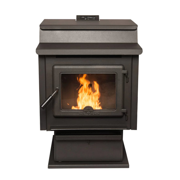 True North TN40 Freestanding Pellet Burning Stove, Blower Included, Hopper up to 80lbs, Digital Controls, Automatic Igniter, Five Heat Control Levels