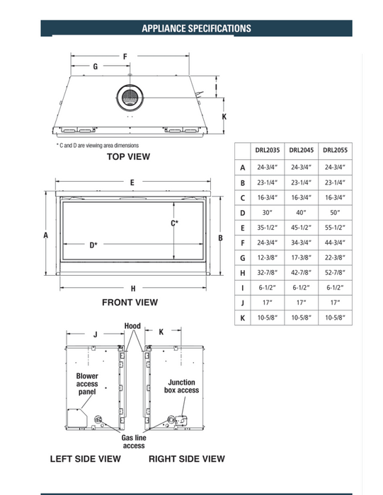 Superior 35 inch DRL2035 Direct Vent Linear Gas Fireplace, Electronic Ignition, Crushed Glass Media Included