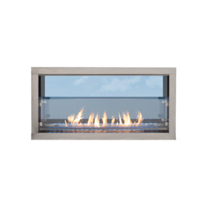 Superior 48-Inch Outdoor Linear Ventless Gas Fireplace, Natural Gas, Expansive Viewing Area, See-Through Design, Barcelona Lights LED Accent System, Customizable Glass Media, Easy Installation, and Year-Round Weather-Resistant Performance VRE4648