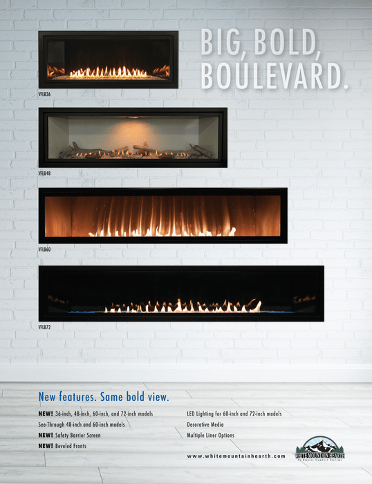 Empire 72-inch Linear Ventless Gas Fireplace Boulevard, Includes Thermostatic Remote Control, Customizable Liner Kits Decorative Fronts and Crushed Glass Options VFLB72