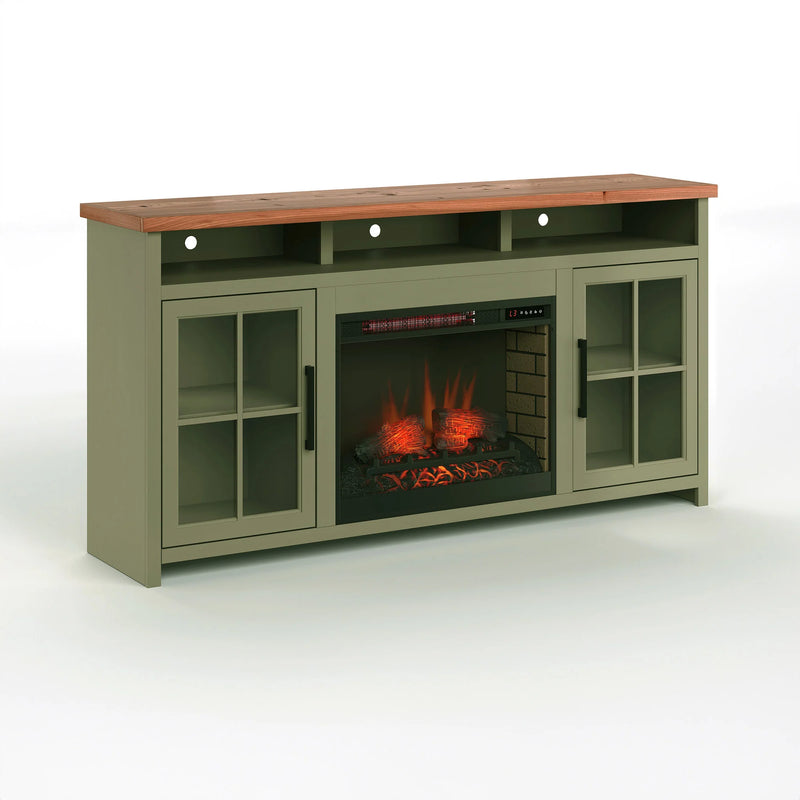 Legends Home Vineyard 74" Fireplace TV Stand in Sage Green & Fruitwood