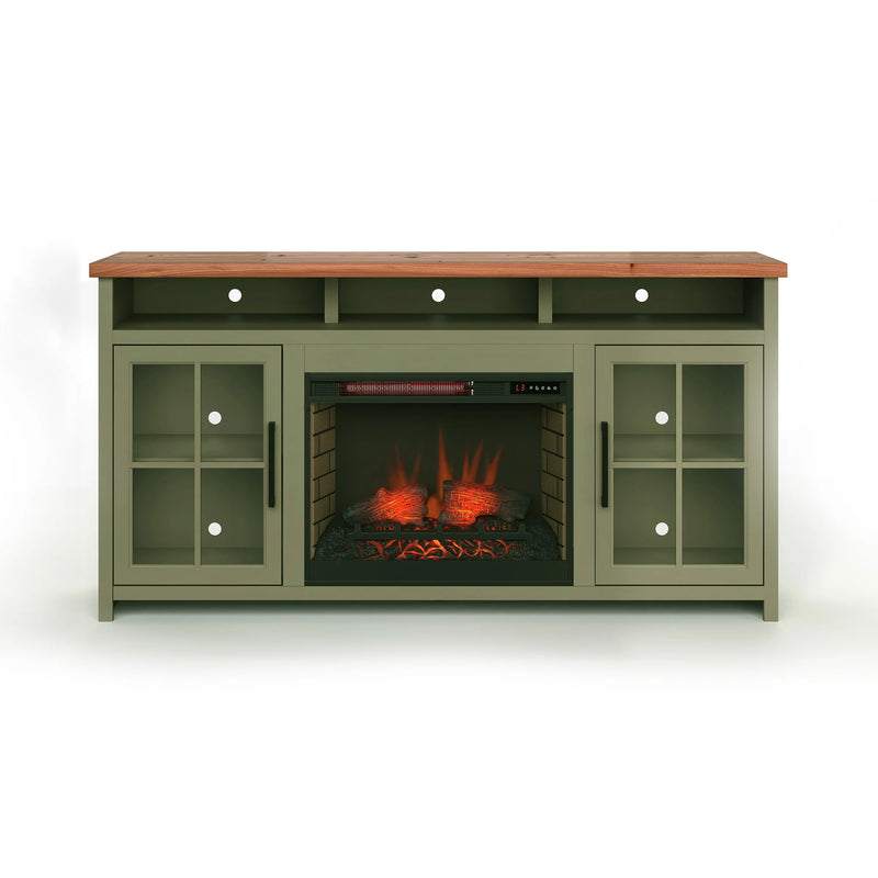 Legends Home Vineyard 74" Fireplace TV Stand in Sage Green & Fruitwood