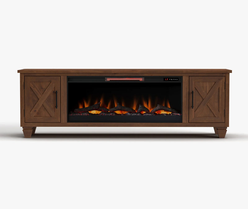 Realcozy 78-Inch Liberty Fireplace TV Stand, Handcrafted, Fits Up to 90" TV, Real Wood, Built-In Infrared Heater, Custom Flame Effects, No Assembly Required