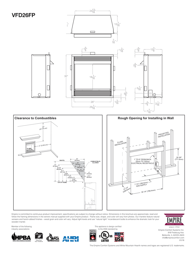 Empire Vail Ventless Gas Fireplace Mantel Combination White 17-inch x 45-inch, All-In-One Package Complete with Gas Logs, Burner, Hood, Outer Frame and Louvers, Easy Installation and Use