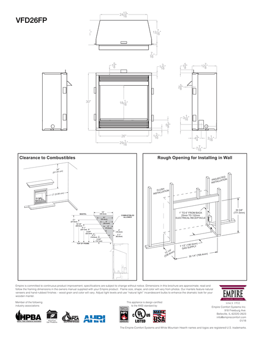 Empire Vail Ventless Gas Fireplace Mantel Combination Cherry Wood 17-inch x 45-inch, All-In-One Package Complete with Gas Logs, Burner, Hood, Outer Frame and Louvers, Easy Installation and Use