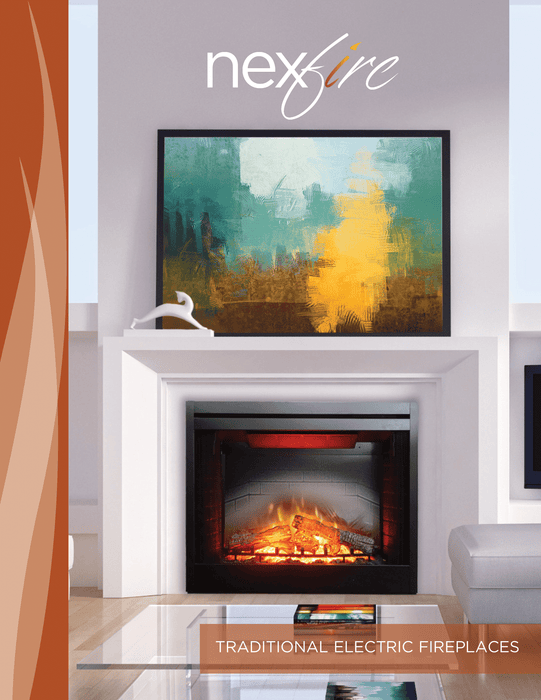 Empire 39-inch Electric Fireplace Nexfire, Traditional Design, Glowing Logs, Brick Liner, Mesh Pull Screen EF39