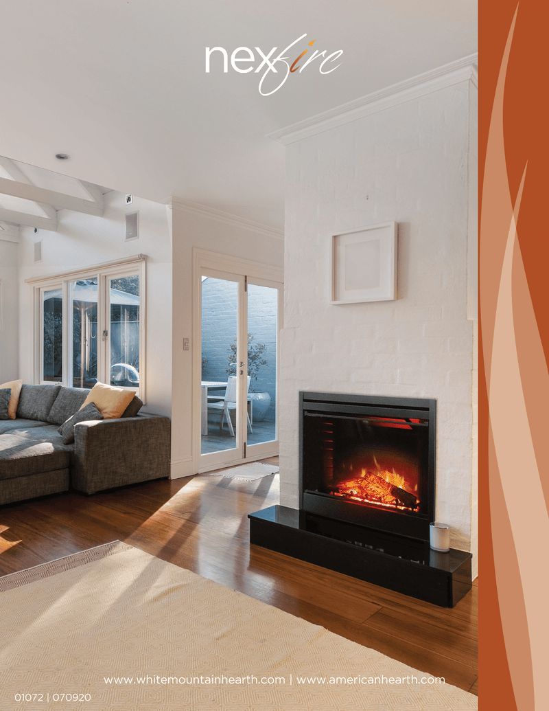 Empire 39-inch Electric Fireplace Nexfire, Traditional Design, Glowing Logs, Brick Liner, Mesh Pull Screen EF39