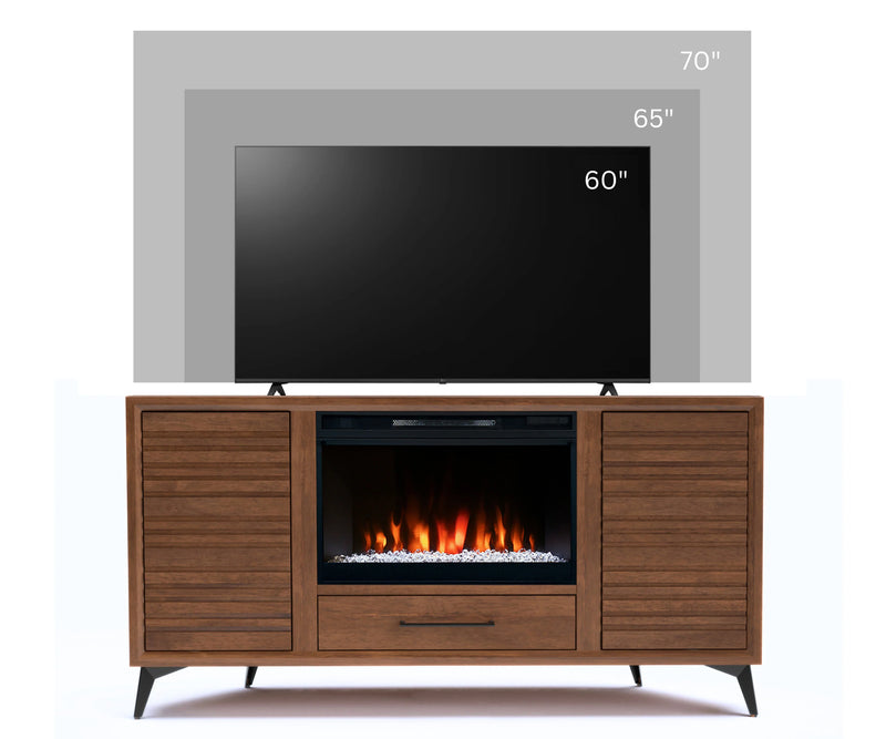 realcozy 64-inch Malibu Corner Fireplace TV Stand, Hand-Made, Multiple Color Finishes, Built-in Heater, Supports up to 75 inch TV, Real Wood, Cable Management, Customizable Flames, No Assembly Required