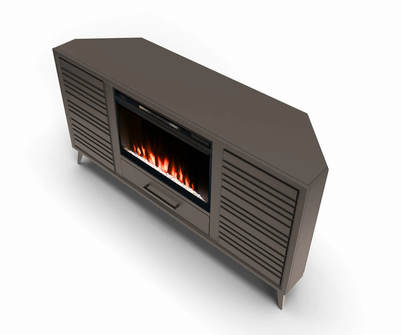 realcozy 64-inch Malibu Corner Fireplace TV Stand, Hand-Made, Multiple Color Finishes, Built-in Heater, Supports up to 75 inch TV, Real Wood, Cable Management, Customizable Flames, No Assembly Required
