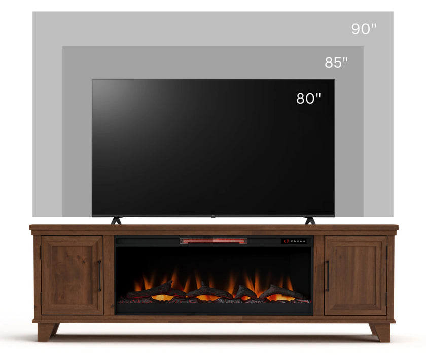 Realcozy 78-inch Sonoma Fireplace TV Stand, Handcrafted in USA, Real Wood, Fits TVs up to 90", Built-In Infrared Heater, Flame Customization, Minimal Assembly