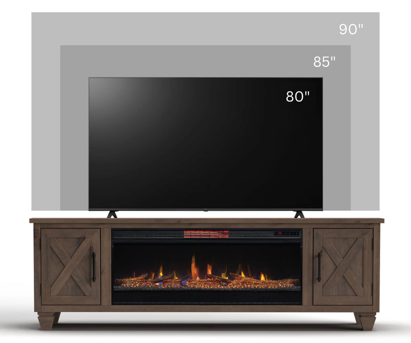 Realcozy 78-Inch Liberty Fireplace TV Stand, Handcrafted, Fits Up to 90" TV, Real Wood, Built-In Infrared Heater, Custom Flame Effects, No Assembly Required