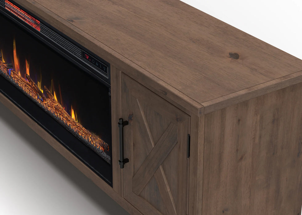 Realcozy 78-Inch Liberty Fireplace TV Stand, Handcrafted, Fits Up to 90" TV, Real Wood, Built-In Infrared Heater, Custom Flame Effects, No Assembly Required