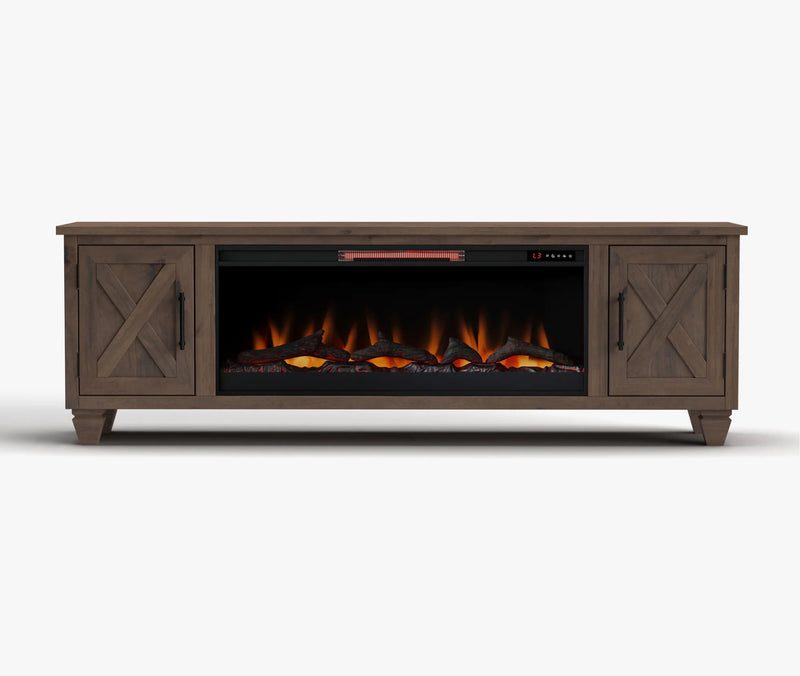Realcozy 78-Inch Liberty Fireplace TV Stand, Handcrafted, Fits Up to 90" TV, Real Wood, Built-In Infrared Heater, Custom Flame Effects, No Assembly Required