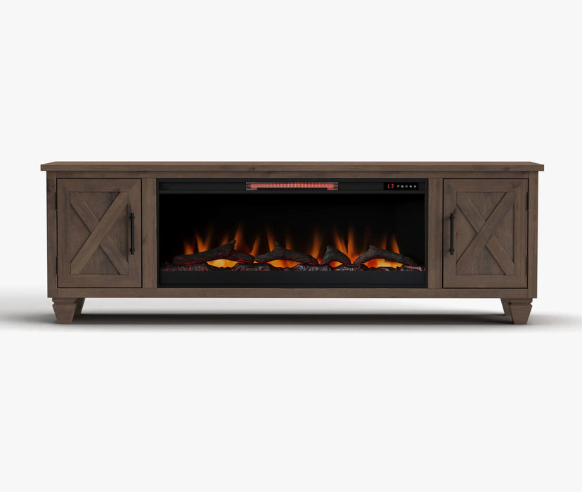 Realcozy 78-Inch Liberty Fireplace TV Stand, Handcrafted, Fits Up to 90" TV, Real Wood, Built-In Infrared Heater, Custom Flame Effects, No Assembly Required