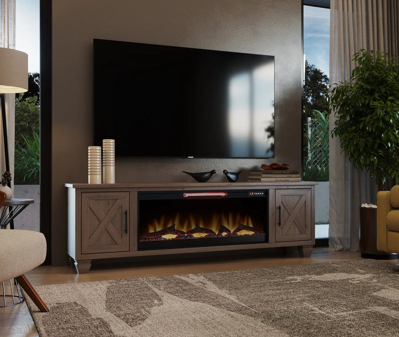 Realcozy 78-Inch Liberty Fireplace TV Stand, Handcrafted, Fits Up to 90" TV, Real Wood, Built-In Infrared Heater, Custom Flame Effects, No Assembly Required
