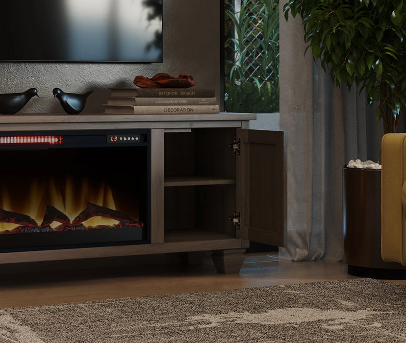 Realcozy 78-Inch Liberty Fireplace TV Stand, Handcrafted, Fits Up to 90" TV, Real Wood, Built-In Infrared Heater, Custom Flame Effects, No Assembly Required