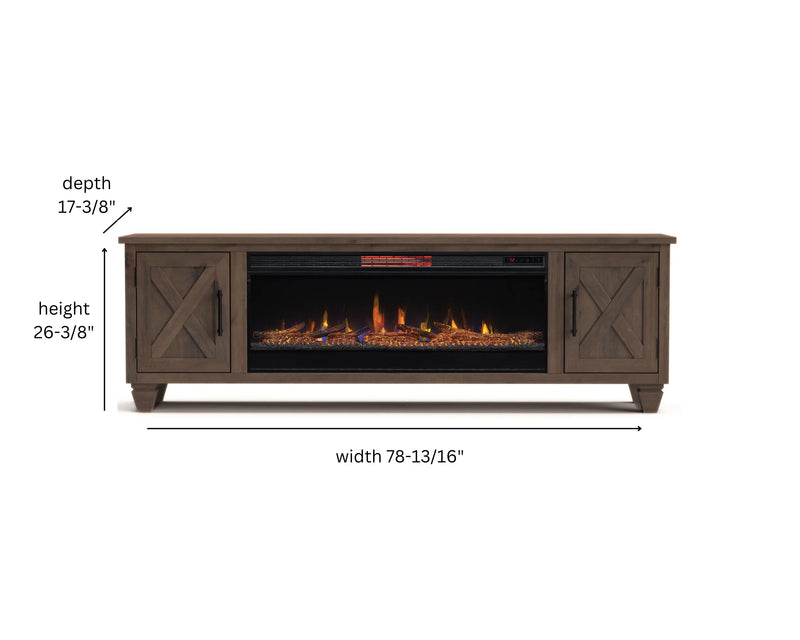 Realcozy 78-Inch Liberty Fireplace TV Stand, Handcrafted, Fits Up to 90" TV, Real Wood, Built-In Infrared Heater, Custom Flame Effects, No Assembly Required